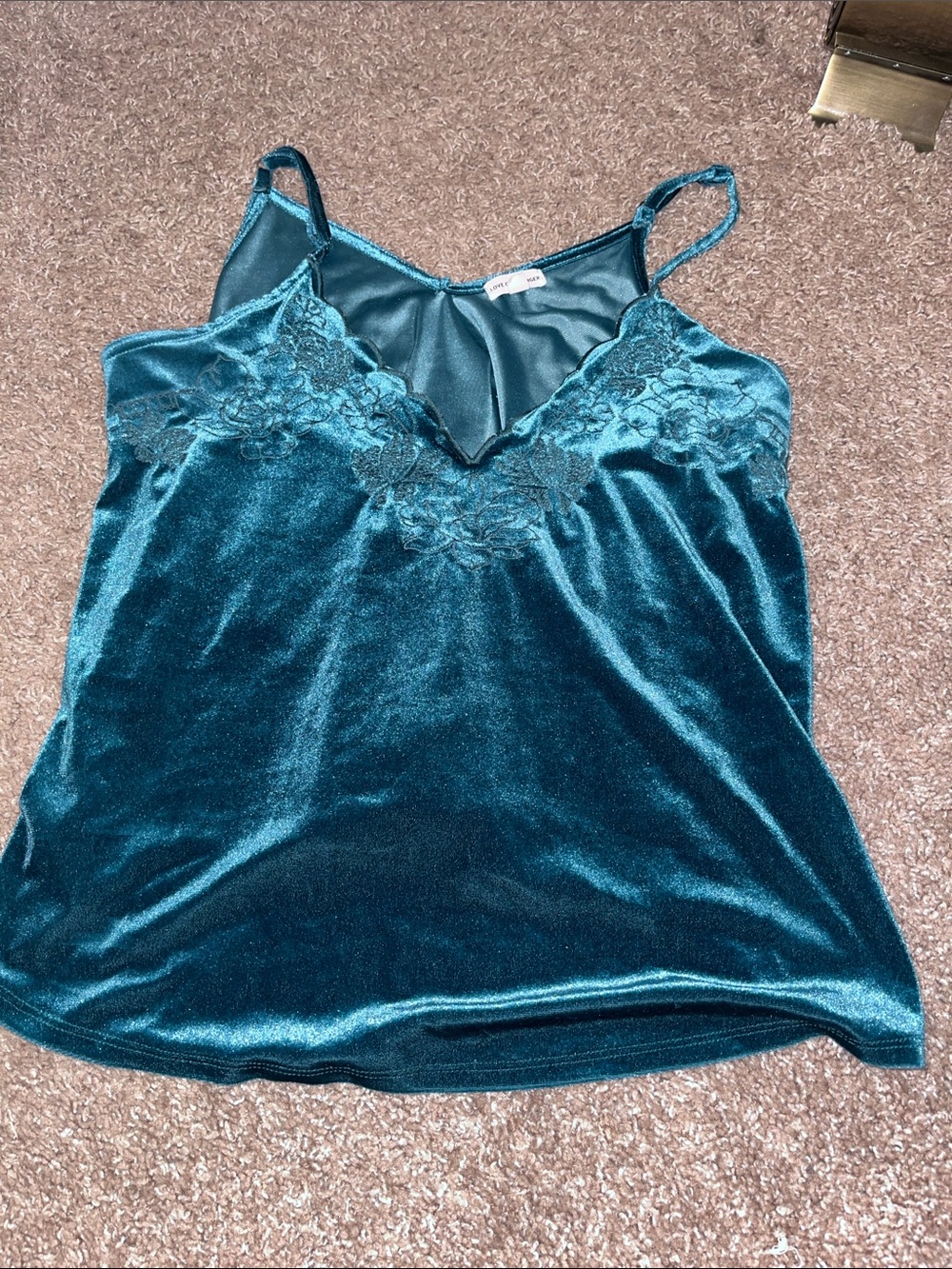 love on a hanger Teal Velvet Lace-Trim Camisole